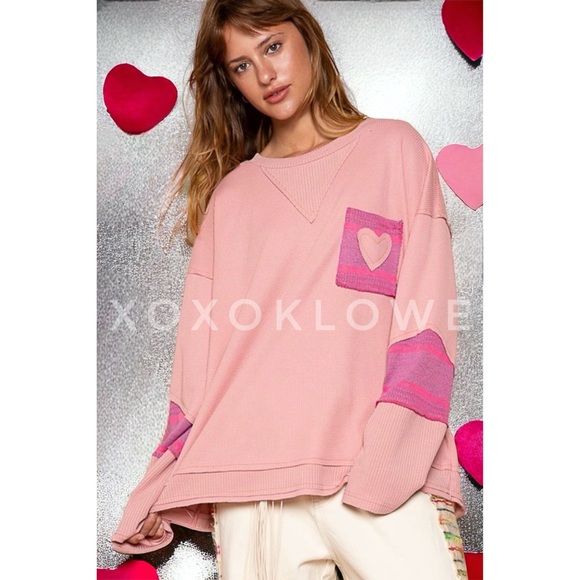 POL Pink Heart Patch Waffle Knit Top Oversized - Picture 3 of 14
